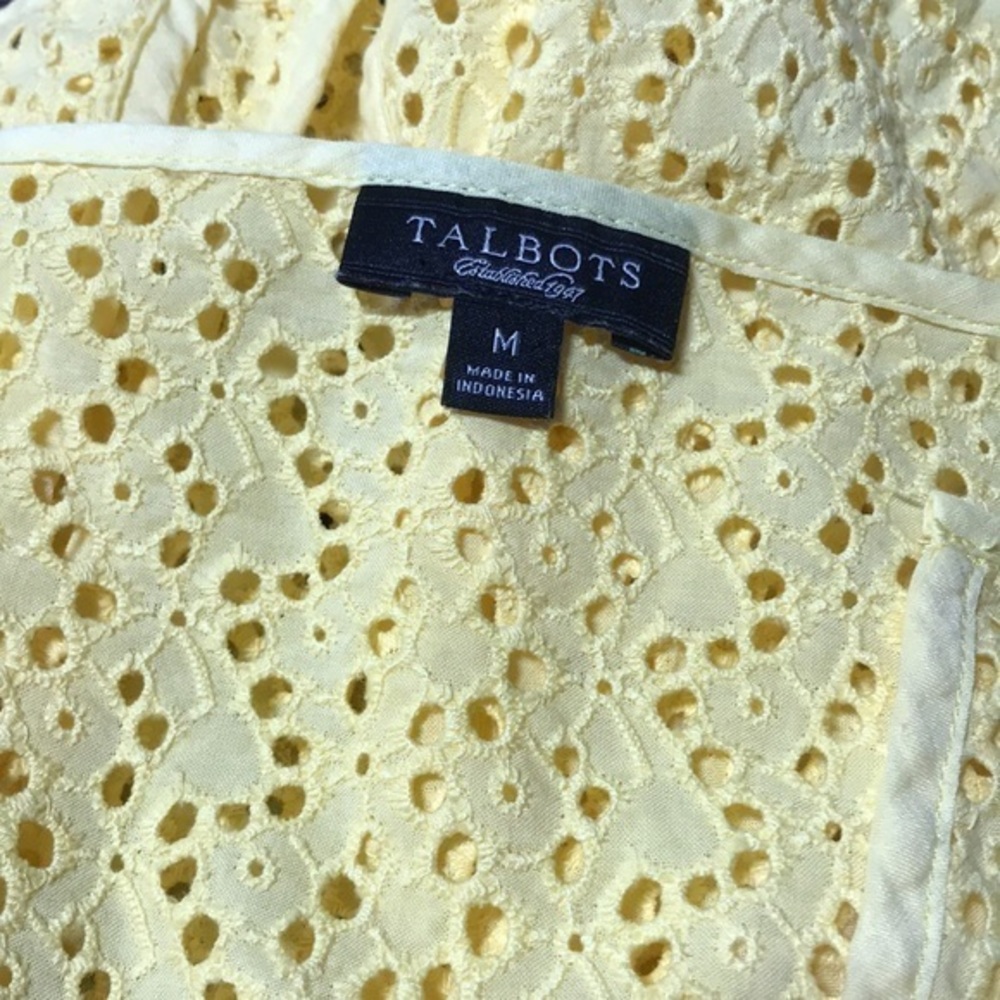 Talbots Size Medium Yellow Solid Eyelet S113 - image 5